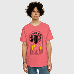 Футболка оверсайз мужская Обнажённая девушка на фоне солнца и моря, цвет: коралловый — фото 2