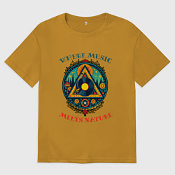 Футболка оверсайз мужская Музыка в каждой травинке, цвет: горчичный