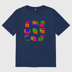 Футболка оверсайз мужская Квадраты цветные, цвет: тёмно-синий