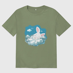 Мужская футболка оверсайз Зайчик спит на облаках