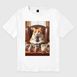 Футболка оверсайз мужская Рыжий кот босс - нейроарт, цвет: белый