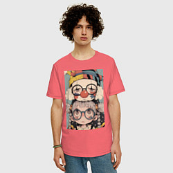 Футболка оверсайз мужская Клоун с девочкой арт, цвет: коралловый — фото 2