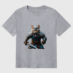 Футболка оверсайз мужская Кот викинг, цвет: меланж