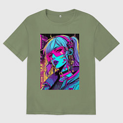 Мужская футболка оверсайз Кибер девчонка в розовых очках - нейроарт