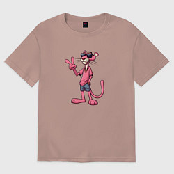 Футболка оверсайз мужская Розовая пантера в солнечных очках, цвет: пыльно-розовый
