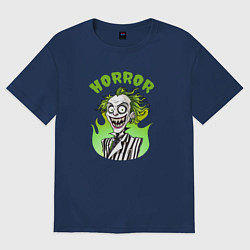 Футболка оверсайз мужская Битлджус - хоррор, цвет: тёмно-синий