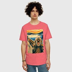 Футболка оверсайз мужская Морж кричит на картине Эдварда Мунка - мем искусст, цвет: коралловый — фото 2