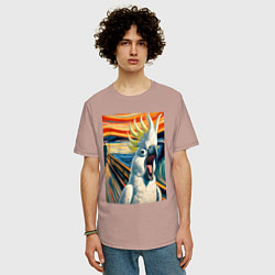 Футболка оверсайз мужская Попугай какаду кричит на картине Эдварда Мунка - м, цвет: пыльно-розовый — фото 2