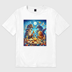 Мужская футболка оверсайз Леший за сказочным столом в окружении зверья - ней