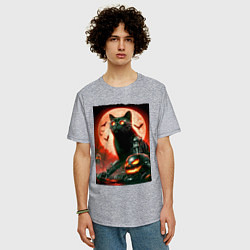 Футболка оверсайз мужская Стимпанк кот в очках - нейроарт, цвет: меланж — фото 2