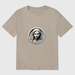 Футболка оверсайз мужская Дева античный портрет знак западного зодиака, цвет: миндальный