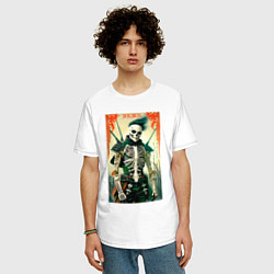 Футболка оверсайз мужская Готический скелет - хэллоуин, цвет: белый — фото 2