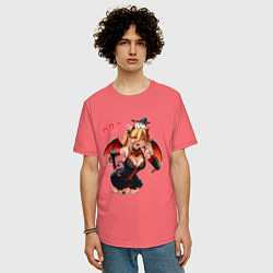 Футболка оверсайз мужская Паэур ведьма - Человек бензопила, цвет: коралловый — фото 2