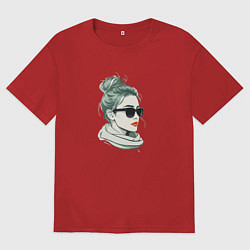 Футболка оверсайз мужская Блондинка в очках, цвет: красный