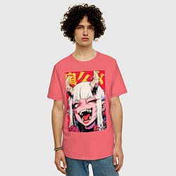 Футболка оверсайз мужская Демоница улыбается, цвет: коралловый — фото 2