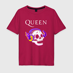 Футболка оверсайз мужская Queen - неоновый череп, цвет: маджента