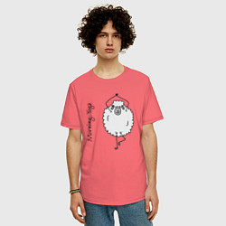 Футболка оверсайз мужская Йога овечка, цвет: коралловый — фото 2