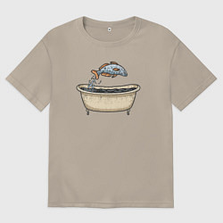 Футболка оверсайз мужская Рыбка в ванне, цвет: миндальный