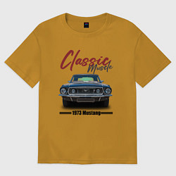 Футболка оверсайз мужская Американский маслкар Ford Mustang 1973 года, цвет: горчичный