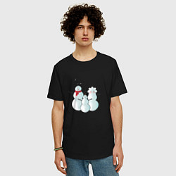 Футболка оверсайз мужская Семья снеговиков, цвет: черный — фото 2