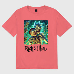 Футболка оверсайз мужская Rick and Morty - horror, цвет: коралловый