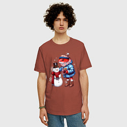 Футболка оверсайз мужская Рыба и снеговик, цвет: кирпичный — фото 2