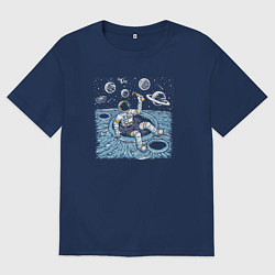 Футболка оверсайз мужская Отдых на луне с пивком, цвет: тёмно-синий