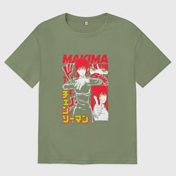 Футболка оверсайз мужская Человек-бензопила - Makima, цвет: авокадо