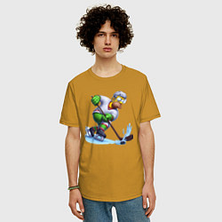 Футболка оверсайз мужская Гомер Симпсон - крутой хоккеист, цвет: горчичный — фото 2