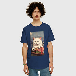 Футболка оверсайз мужская Cat meme - japan style, цвет: тёмно-синий — фото 2