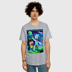 Футболка оверсайз мужская Рик и Морти и Майнкрафт - коллаба, цвет: меланж — фото 2