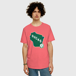 Футболка оверсайз мужская Bucks team, цвет: коралловый — фото 2