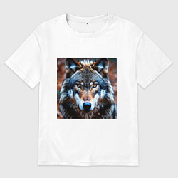 Футболка оверсайз мужская Взгляд серого волка, цвет: белый