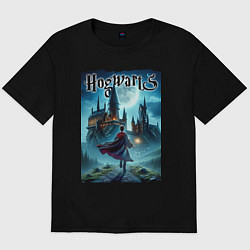 Мужская футболка оверсайз Harry Potter with a magic wand - Hogwarts