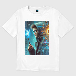 Футболка оверсайз мужская Гарри Поттер - киберпанк, цвет: белый