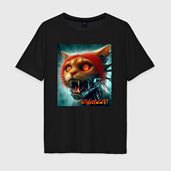 Мужская футболка оверсайз Super cyber red cat - ai art fantasy