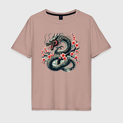 Мужская футболка оверсайз Japanese dragon and sakura - irezumi