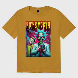 Футболка оверсайз мужская Rick with a pistol and Morty - ai art fantasy, цвет: горчичный