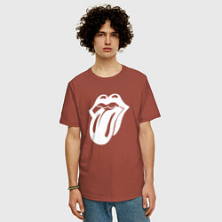 Футболка оверсайз мужская Rolling Stones - white logo, цвет: кирпичный — фото 2