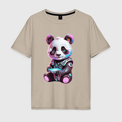 Мужская футболка оверсайз Funny panda - cyberpunk fantasy