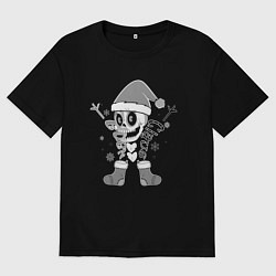 Футболка оверсайз мужская Новогодний скелетик чб, цвет: черный