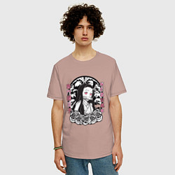 Футболка оверсайз мужская Клинок рассекающий демонов Незуко тату, цвет: пыльно-розовый — фото 2