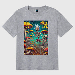 Футболка оверсайз мужская Скелеты Рика и Морти на грибной поляне - нейроарт, цвет: меланж