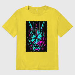 Футболка оверсайз мужская Киберпанк самурай цифровой, цвет: желтый
