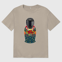 Футболка оверсайз мужская Матрёшка мотоциклист, цвет: миндальный