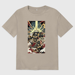 Футболка оверсайз мужская Иллюстрация космодесантника, цвет: миндальный