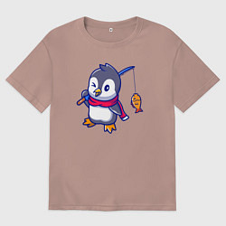 Футболка оверсайз мужская Пингвин рыбак, цвет: пыльно-розовый