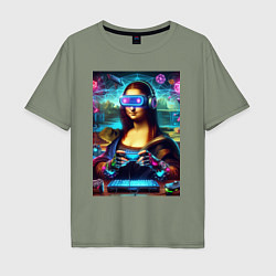 Мужская футболка оверсайз Mona Lisa is an avid gamer - cyberpunk