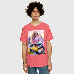 Футболка оверсайз мужская Barbie racing - Kawasaki Ninja, цвет: коралловый — фото 2