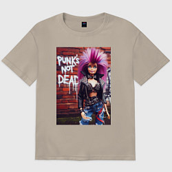 Футболка оверсайз мужская Punks not dead - cool Barbie ai art, цвет: миндальный